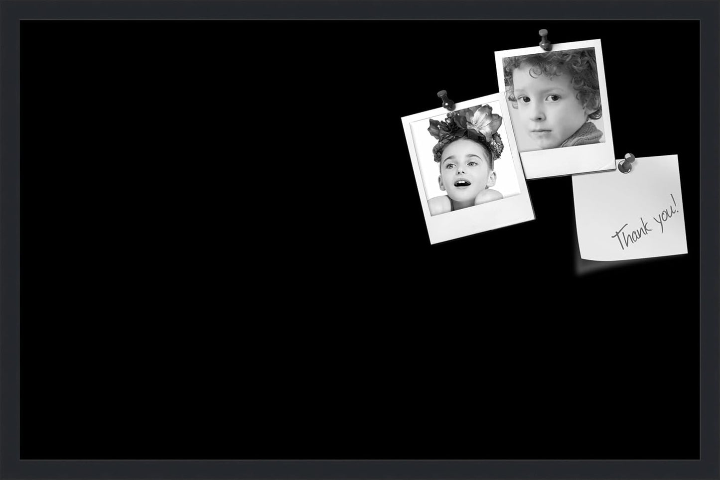 PinPix 34x22 Inch Cork Bulletin Board. This Decorative Framed Pin Board Comes with Solid Black Design and a Satin Black Frame. Ideal for Home Office Decor or Message Board (PinPix-622)