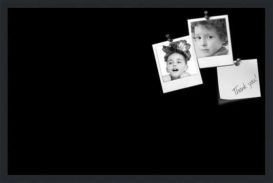 PinPix 34x22 Inch Cork Bulletin Board. This Decorative Framed Pin Board Comes with Solid Black Design and a Satin Black Frame. Ideal for Home Office Decor or Message Board (PinPix-622)