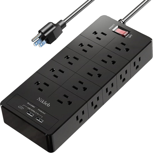 Power Strip 23 in 1, 20 Outlets Surge Protector Wall Mount with 2 USB+1 USB C Ports, Multi Plug Extension Cord 6ft Heavy Duty, Accessories for Gaming, Studio, Home, Office, Desk Organizers
