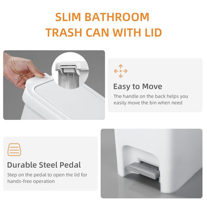 MOPALL Slim Bathroom Trash Can with Lid Soft Close, Garbage Can with Pop-Up Lid & Step On Foot Pedal, Small Trash Bin Trashcan Waste Basket for Toilet, Office, Bedroom, Kitchen, Living Room 1.9 Gallon