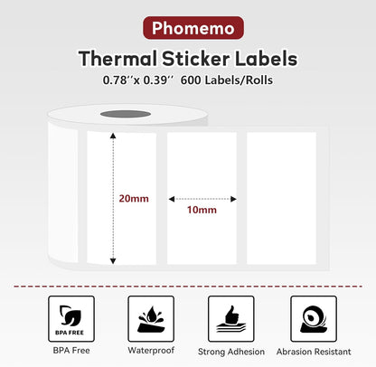3 Rolls (1800Pcs) Thermal Labels, Phomemo 0.78'' x 0.39'' Stickers Compatible with Phomemo M220 M110 M108 M250 M260 M221 M120 M200 M150 Label Maker, Black on White