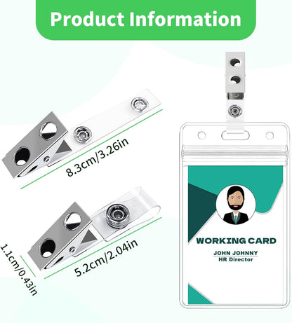 400 Pack Metal Badge Clips Double Hole ID Badge Clips with Clear PVC Straps for Name Tag ID Cards and Badge Holders Work Office Supplies