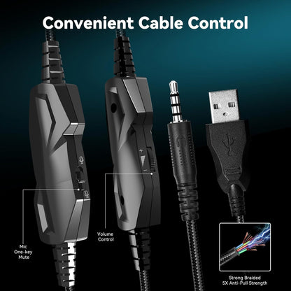 Gaming Headset with Microphone for Pc, Xbox One Series X/s, Ps4, Ps5, Switch, Stereo Wired Noise Cancelling Over-Ear Headphones with Mic, RGB, for Computer, Laptop, Mac, Nintendo, Gamer (Black)