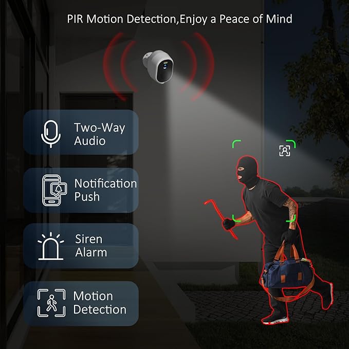 4Pack 2.4G&5G Security Cameras Wireless Outdoor, 2K Battery Powered Indoor Cameras for Home Security, AI Motion Detection Siren,Two-Way Talk, Color Night Vision, Waterproof,Works w/Alexa