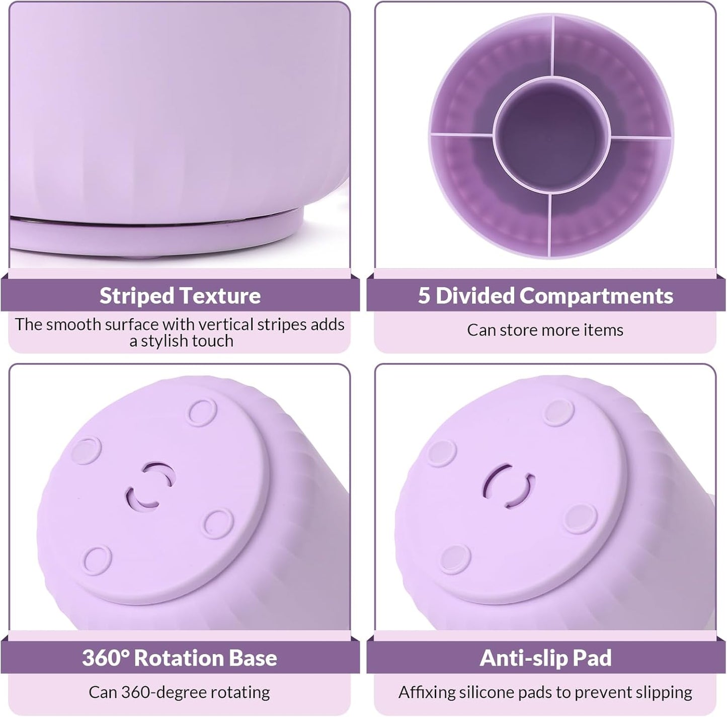 SKYDUE 360 Degree Rotating Desk Organizer, Dual-Purpose Pencil Pen Holder for Desktop, Rotating Desk Pen Organizer with 5 Slots Purple