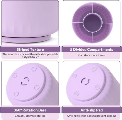 SKYDUE 360 Degree Rotating Desk Organizer, Dual-Purpose Pencil Pen Holder for Desktop, Rotating Desk Pen Organizer with 5 Slots Purple