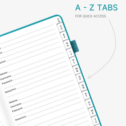 Password Book with Alphabetical Tabs – Hardcover Internet Address & Password Organizer – Password Keeper Notebook for Computer & Website – 5.2 x 7.6" Log-in Password Journal w/Thick Paper (Turquoise)