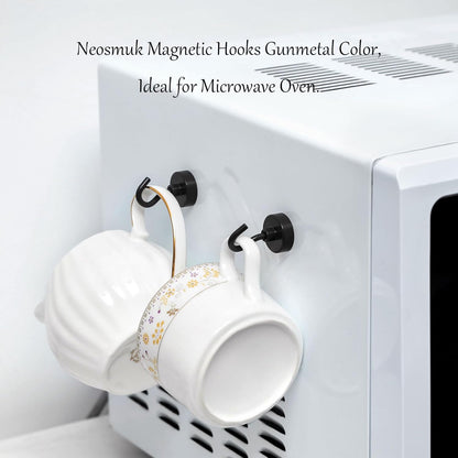 Neosmuk Magnetic Hooks, 40lb Heavy Duty Earth Magnets with Hook for Refrigerator, Extra Strong Cruise Hook for Hanging, Magnetic Hanger for Cabins, Grill (Gunmetal, Pack of 4)