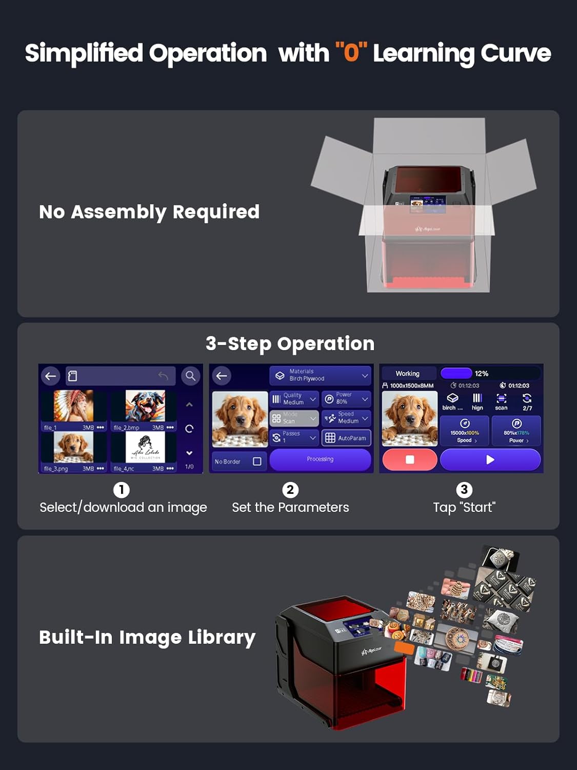 AlgoLaser 5W Smart Laser Engraver Machine: Portable Laser Engraver with 3.5" Touchscreen & 2.0 AlgoOS System - Hand Draw/Wireless Transmission/SD Card/Offline - Laser Engraving for Wood, Leather