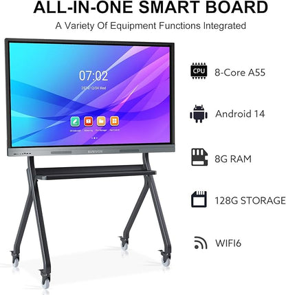 Interactive Whiteboard, 65'' 4K UHD Smart Whiteboard with 13MP Camera, 8+128GB Interactive Touch Screen Smartboard, Smart Board for Classroom and Business (Wall Mount Included)