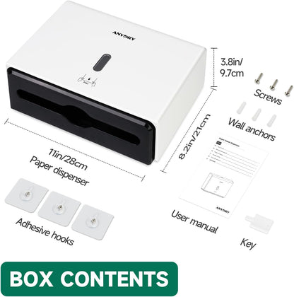 Wall-Mounted Paper Towel Dispenser – Fits Tri-Fold Towels up to 10x3.1 Inches, Holds 200 Sheets, Ideal for Home & Commercial Use (White)