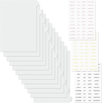 A5 Plastic Binder Dividers 6 Holes Durable Plastic Tab Dividers for 6-Ring Binders, Notebooks, Planners (Clear, 12 tab)