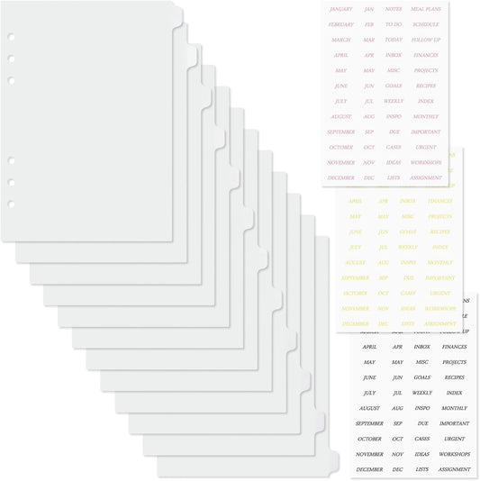 A5 Plastic Binder Dividers 6 Holes Durable Plastic Tab Dividers for 6-Ring Binders, Notebooks, Planners (Clear, 12 tab)