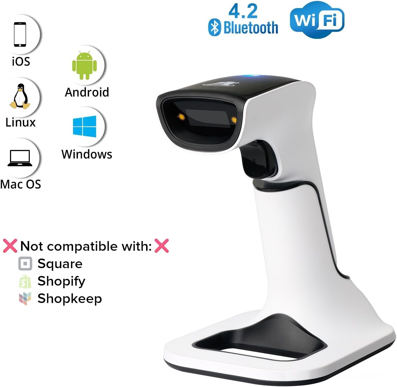 ScanAvenger Wireless Portable 1D&2D with Stand Bluetooth Barcode Scanner: 3-in-1 Handheld Scanner, Rechargeable Battery for Inventory - USB Bar Code/QR Reader (1D&2D with Next Gen Stand)