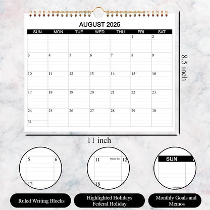 Calendar 2025-2026 - Wall Calendar 2025-26 Runs from August 2025 to December 2026, 17 Months Calendar with Thick Paper for Planning at Home or Office, 8.5 x 11 Inch, Black