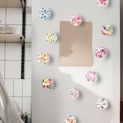 12Pcs Glass Strong Magnetic Refrigerator Magnet Fridge Sticker,Colorful Flowers Crystal Fridge Magnets Decoration for Crafts,Fridge Magnets for Kitchen, Office Whiteboard, Cabinet and Dishwasher