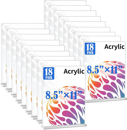 18 Pack Acrylic Sign Holder 8.5 X 11, Vertical T Shape acrylic sign holder for Office Store Restaurants Wedding Party Decoration