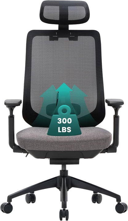 COLAMY Ergonomic Office Chair, High Back Office Executive Desk Chair, Mesh Office Chair Lumbar Support with Adjustable Headrest and 4D Arms, Slide Seat, Tilt Lock-Darkgrey