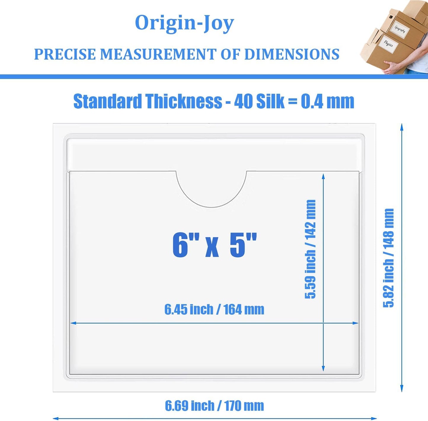 Origin-Joy 35 PCS Self Adhesive Index Card Pockets with Top Open, Clear Plastic Label Holder for Notes, Library and Business, Adhesive Label Pockets & Holder (6 x 5 inch)