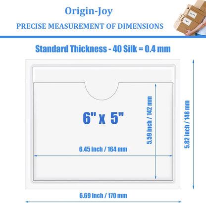 Origin-Joy 35 PCS Self Adhesive Index Card Pockets with Top Open, Clear Plastic Label Holder for Notes, Library and Business, Adhesive Label Pockets & Holder (6 x 5 inch)