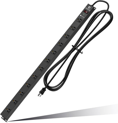 12 Outlet Surge Protector Metal Power Strip, 1800J Mountable Power Outlet, Heavy Duty Workshop Metal Power Strip for Commercial, Industrial, School and Home,15A 125V 1875W (6FT)
