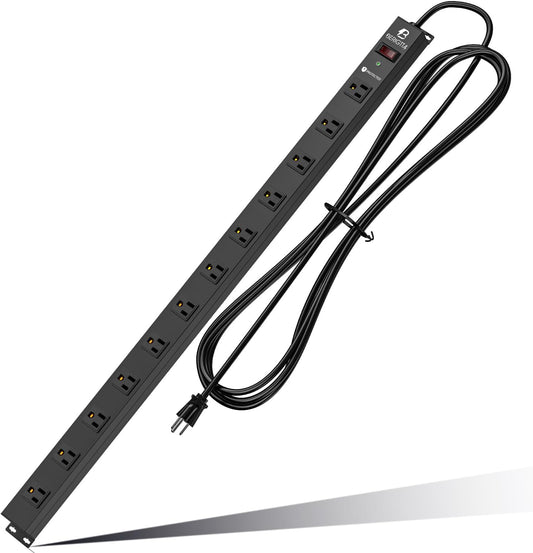 12 Outlet Surge Protector Metal Power Strip, 1800J Mountable Power Outlet, Heavy Duty Workshop Metal Power Strip for Commercial, Industrial, School and Home,15A 125V 1875W (6FT)