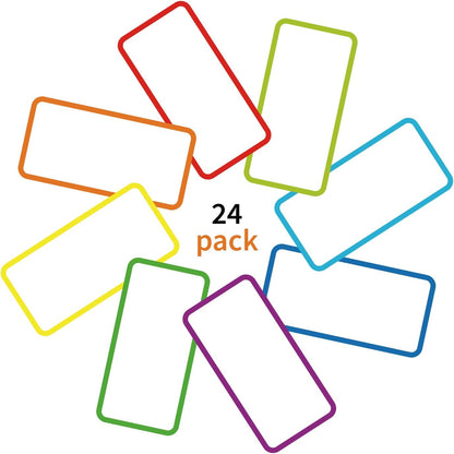 SVNOOC Removable Dry Erase Labels Reusable Sticky Notes 24pcs Name Tag Label Plate Rainbow Nano Sticker in 12 Colors for Whiteboards Locker Fridge School Office Home (2-x-4-inch)