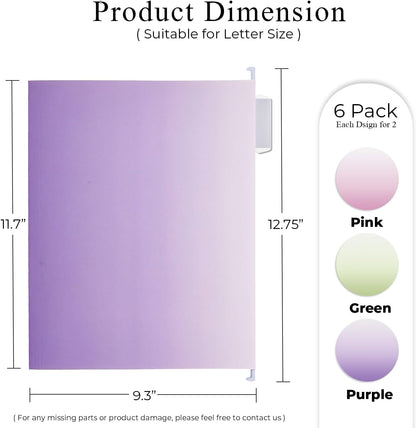 Y YOMA 6 Pack Decorative Hanging File Folders Letter Size Cute Hanging Folder Pretty File Folder Organizer for Filing Cabinet Office Home with 1/5-Cut Adjustable Tabs, Pure Gradient