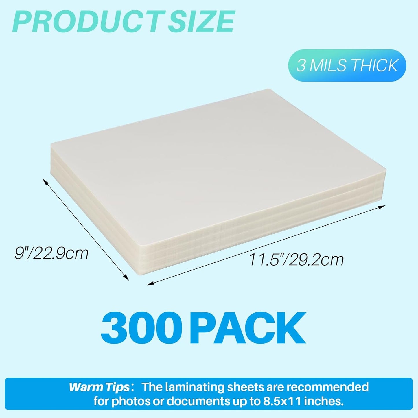 Calenzana 300 Pack 8.5 x11 Laminating Sheets，9 x 11.5 inch Thermal Laminating Pouches，3 Mil