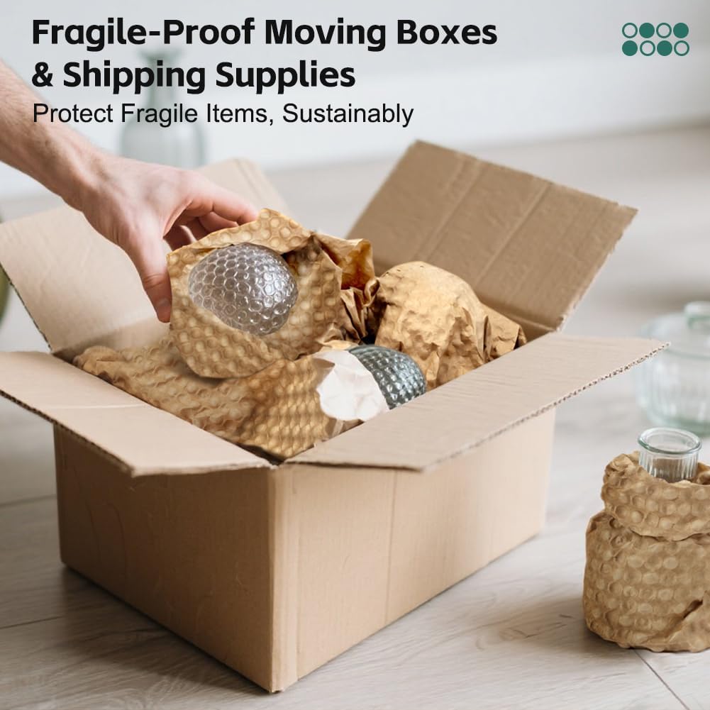 Reusable Bubble Paper - 15" x 100 FT Durable Bubble Wrap for Moving, Eco-Friendly & Washable Shipping Supplies, Biodegradable Packing Paper