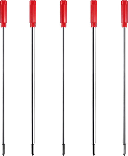 DunBong Red Ink Refill Pack of 5, Replaceable Ballpoint Pen Refills, Medium Point Metal Refill (Red)