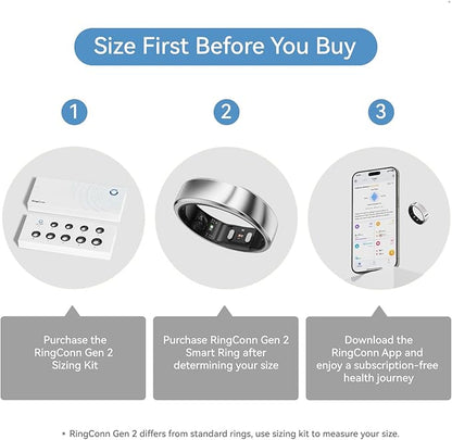 RingConn Gen 2, World’s First Smart Ring with Sleep Apnea Monitoring, No APP Subscription, 12-Day Battery Life, Stress/Heart Rate/Women's Health Tracker, Android & iOS Compatible (Silver, Size 13)
