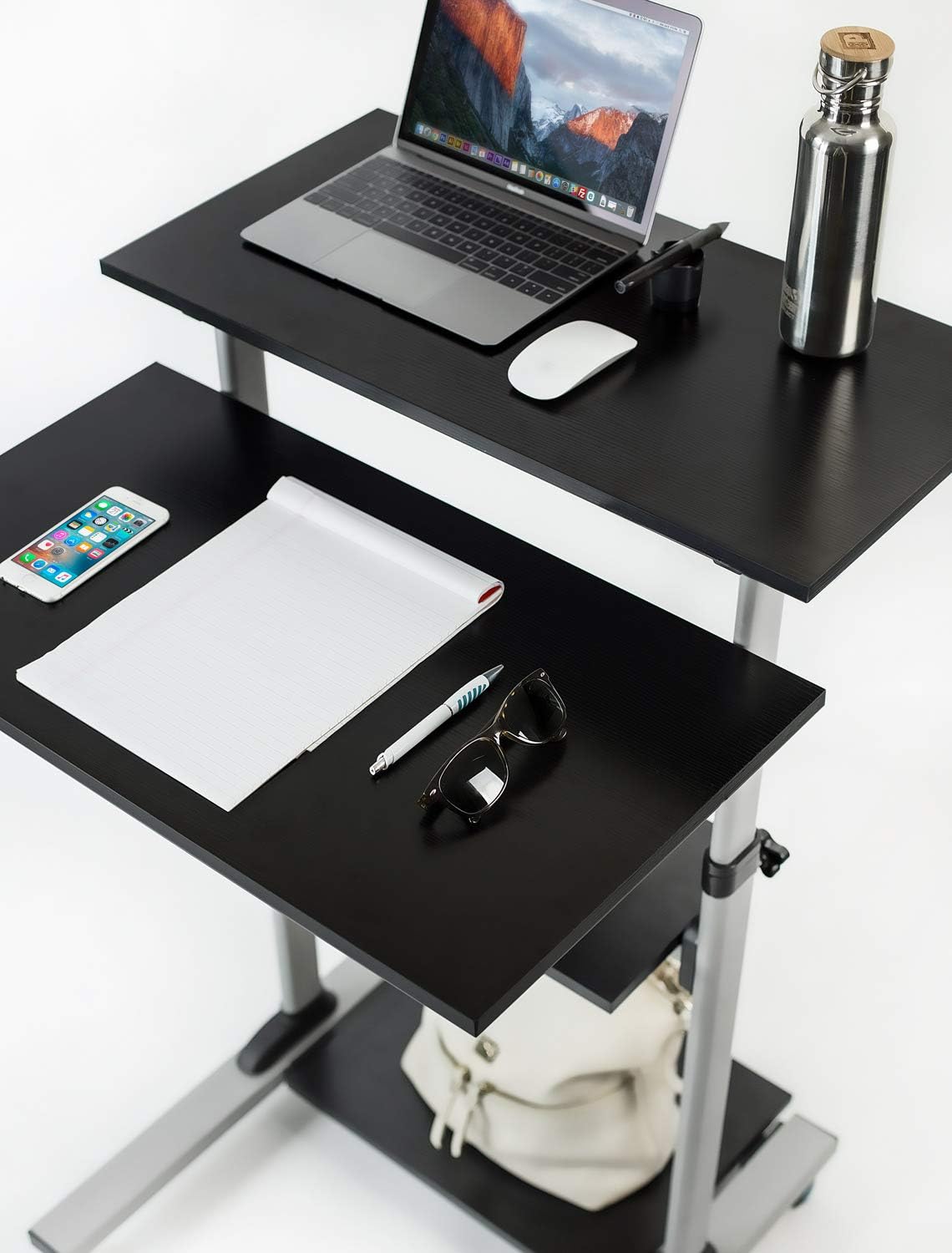 Mount-It! Rolling Desk Adjustable Height up to 54.7", Portable Standing Desk for Laptop or Podium Stand with Wheels, Mobile Roller Presentation Cart, Computer Work Station 27.5" Wide, Locking Wheels