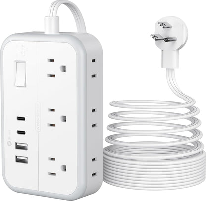 Surge Protector Power Strip 10 ft, Flat Plug Extension Cord with 6 Outlets 4 USB Ports, Outlet Extender Long Cord, Overload Protection, Extension Cord with Multiple Outlets for Indoor, Home, Office