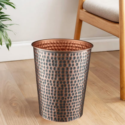 Monarch Abode Copper Hand Hammered Metal Wastebasket for Home Office Bedroom, Decorative Waste Basket, Modern Bathroom Garbage Can, Durable & Decorative Trash Bin, Antique Copper Bathroom Trash Can