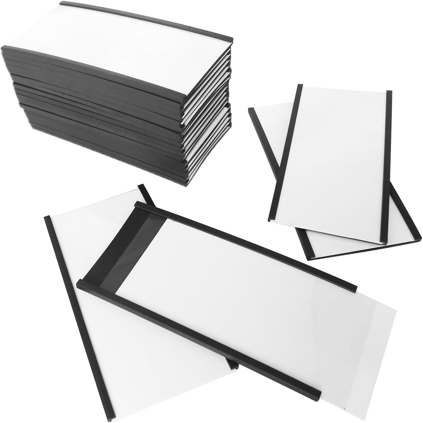 40 Pack C-Channel Magnetic Label Holders (2″ x 4″) with Paper Inserts & Clear Covers – Durable Magnetic Shelf & File Cabinet Labels for Metal Surfaces