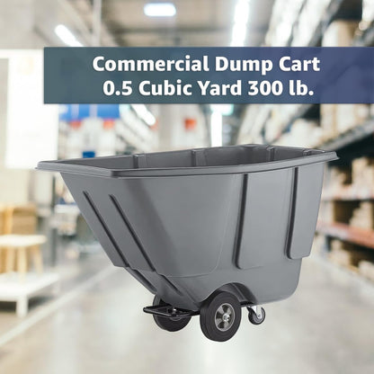 Commercial Garbage Wagon 0.5 Cubic Yard 300 lb., Tilt Truck, Construction Trash Recycling Trolley, Industrial Dump Cart Transportation, Rolling Waste Bin, Grey