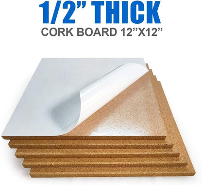 Corksidol Cork Tiles 12"x12" - 1/2" Thick -Bulletin Board-Cork Board- Ultra Strong Self Adhesive Backing for Floor/Wall/DIY-5 Pack