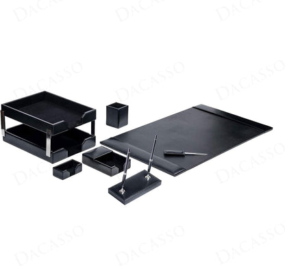 Dacasso Black Bonded Leather Luxury 9 Piece Desk Set - Blotter Pad & Desk Mat Organization Essentials - Executive Decor and Surface Protector