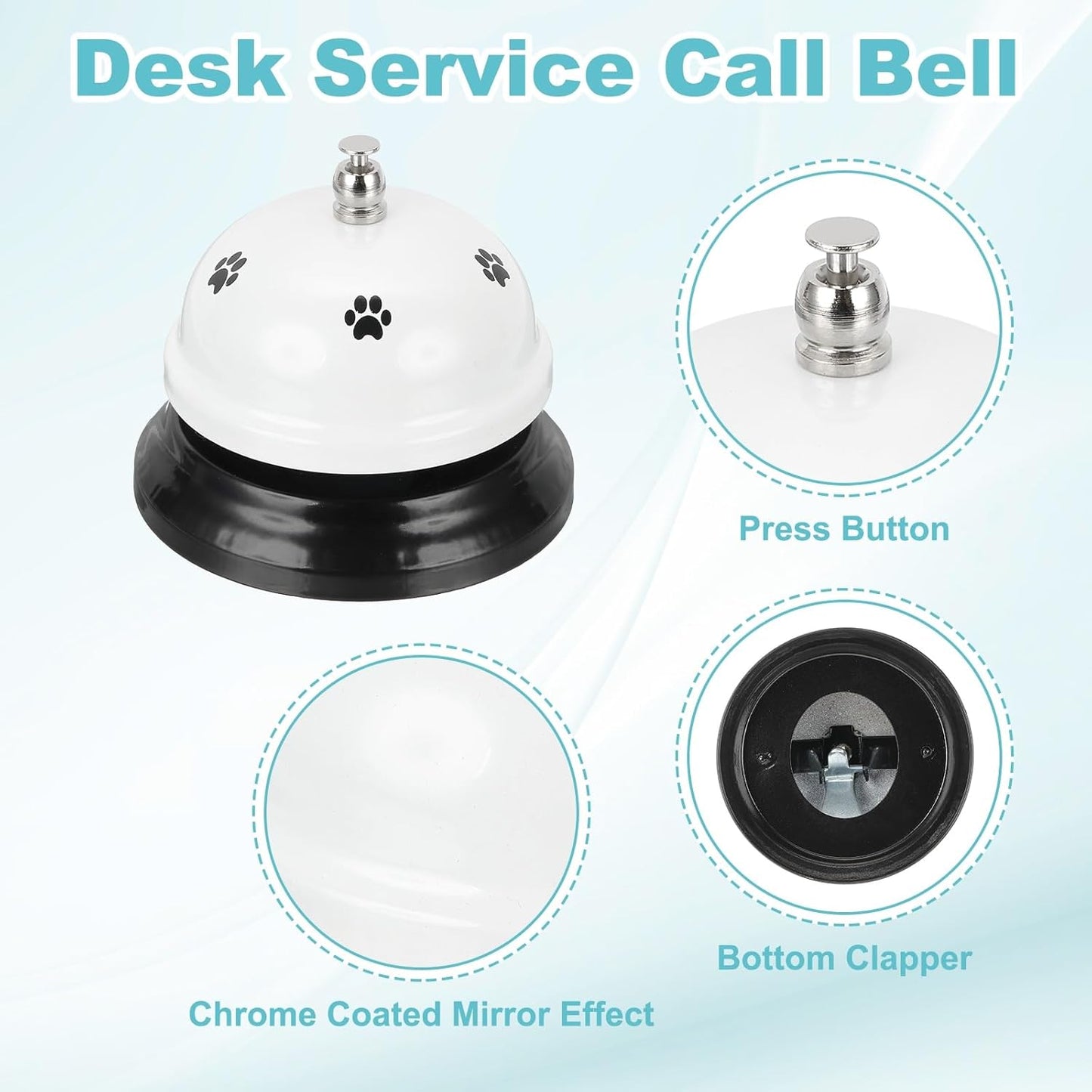 uxcell Desk Service Call Bell, 2.95 Inch Metal Dinner Service Bell Ring for Hotel Restaurant Reception Area and Wedding Party Events, White