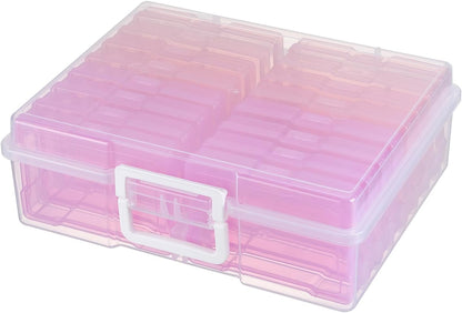 novelinks 4" x 6" Photo Organizer Storage Box with Handle – 16 Inner Photo Cases, Holds 1600 Photos, Portable Picture Organizer for Photos, Cards, Stickers, Scrapbooking – Pink Gradient