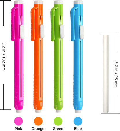 Retractable Mechanical Eraser Pen, Pen-Style Erasers Assorted Color, 4 Pack
