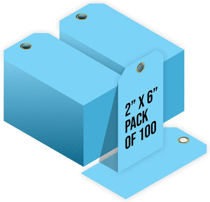 Tags 4 Less 15 Mil Waterproof Plastic Tags, Pack of 100 – 2” x 4” Heavy Duty Plastic Tags for Labeling, Outdoor Tagging, Equipment Labeling, Luggage, Valves & More (Light Blue)