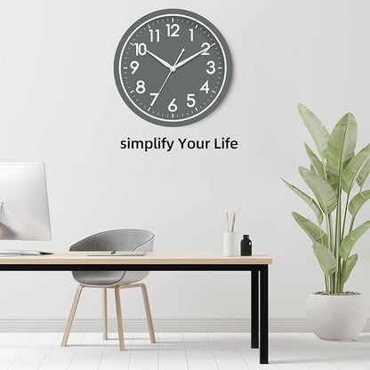 AKCISOT Wall Clock Bathroom 10 Inch Analog Small Wall Clocks Battery Operated - Silent Non Ticking Modern Simple Style Clock Decorative for Kitchen,Bedroom,Home Office,Living Room,School(Gray)