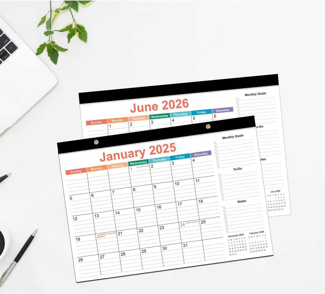 2025-2026 Desk Calendar - 18 Months Calendar from January 2025 to June 2026, Desk Calendar 2025-2026 with Thick Paper, 12" x 17", Colorful