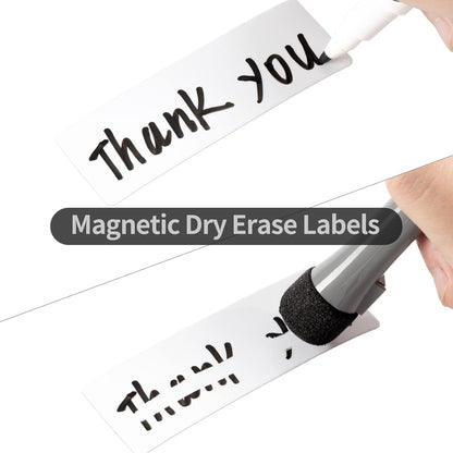40-Pack Dry Erase Magnetic Labels - Waterproof, Eco-Friendly, Reusable Name Tags for Classroom, Office, Cabinet, Whiteboard, Fridge & More (White, 1x3 inches)…