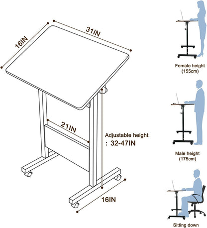KOUPA Adjustable Height Standing Desk, Writable Tempered Glass Desktop with Eraser, 360° Flip, Wheels – Ideal for Small Spaces and Home Offices, 31 in, White(Adjustable Height: 32-47 in)