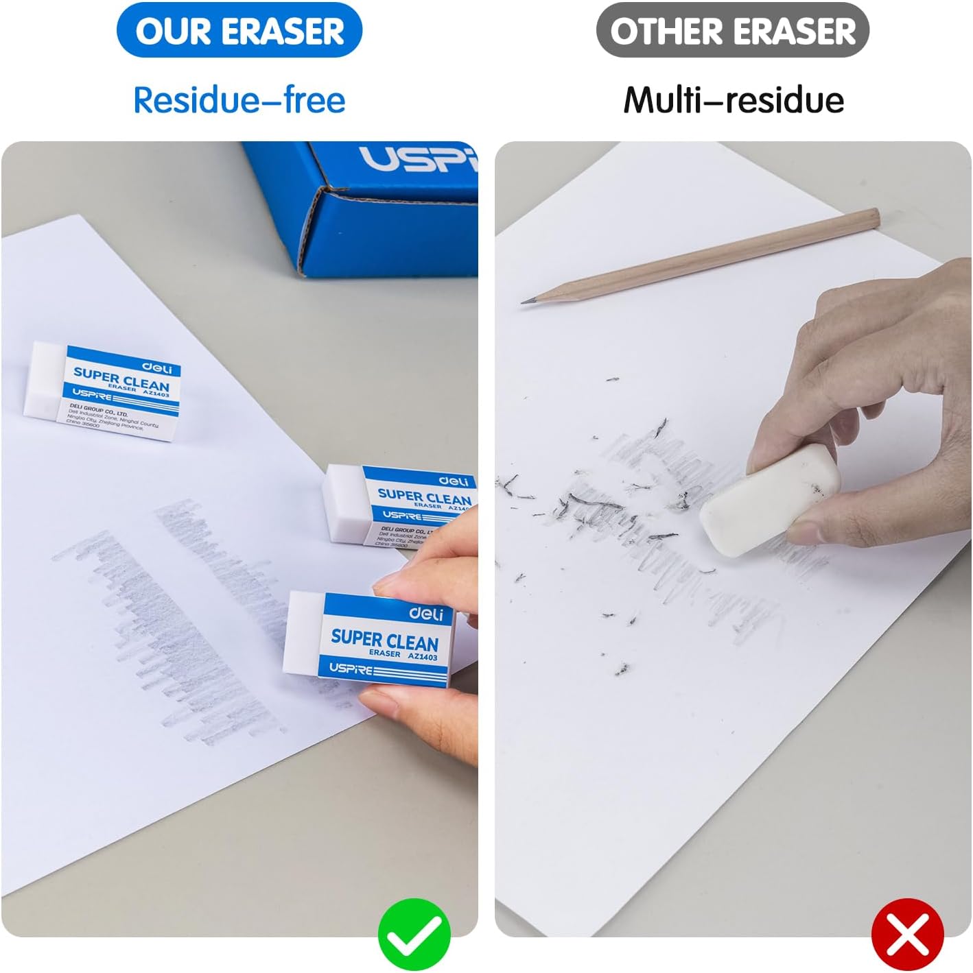 Deli Pencil Erasers, Pencil Eraser, 72 Pack, White Erasers, Erasers for Drawing, Kids, Artist, White, Large