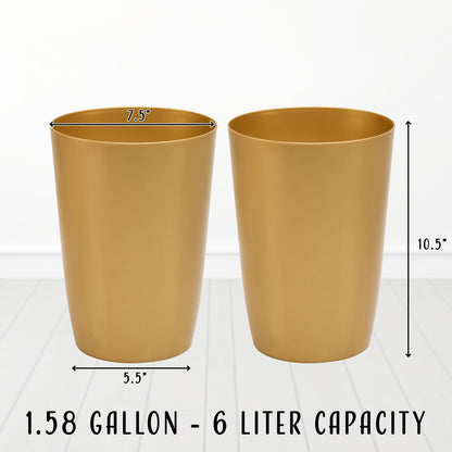HOLDN’ STORAGE Small Trash Can - Set of 2 Open Top Waste Bin of 1.58 Gallon, Compact Waste Can Perfect for Bathroom, Kitchen, Office, Dorm - Durable Garbage Can - Soft Brass