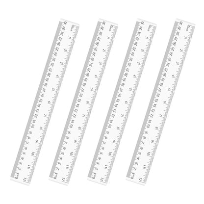 4 Pack Clear Plastic Straight Rulers, Clear Ruler Bulk, Transparent Ruler with Centimeters and Inches, for Class, Office (12 inch)